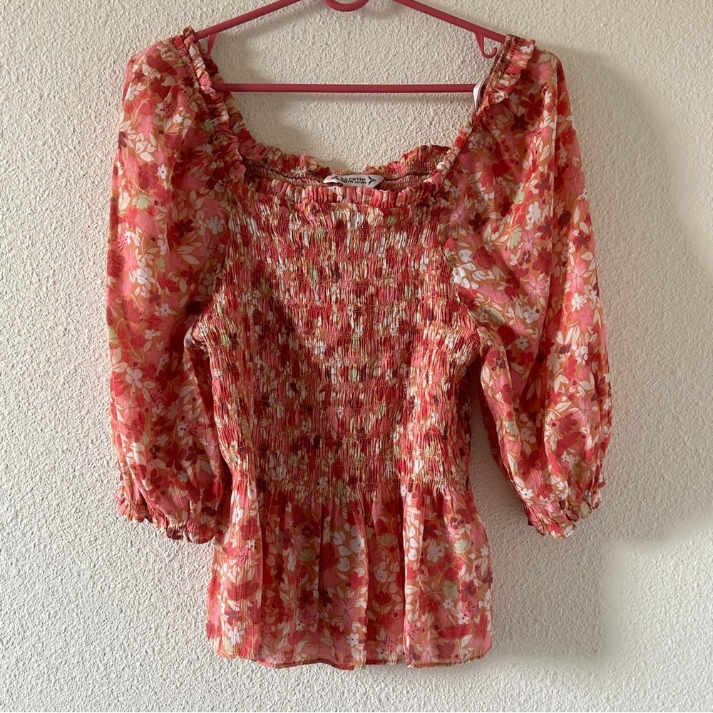 Nanette Lepore Floral Smock Off shoulder Prairie Bell Sleeves Top Women’s Medium